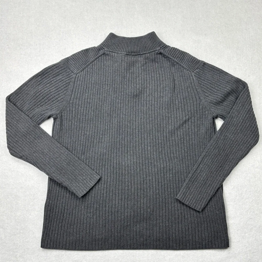 DKNY Jeans Quarter Zip Sweater Mens Large Charcoal‎ Gray Ribbed Cotton Pullover